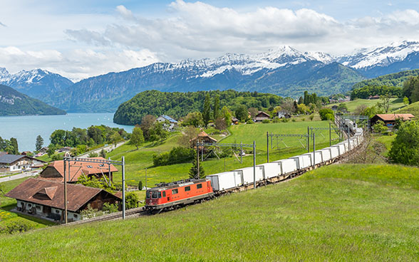 Train de marchandises à travers les Alpes